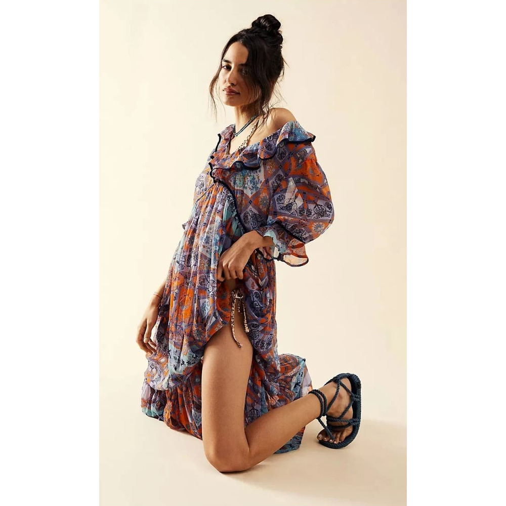 Free People Cassis Chiffon Sheer Maxi Dress with Attached Slip sz S NWT $198 NEW - Picture 10 of 16